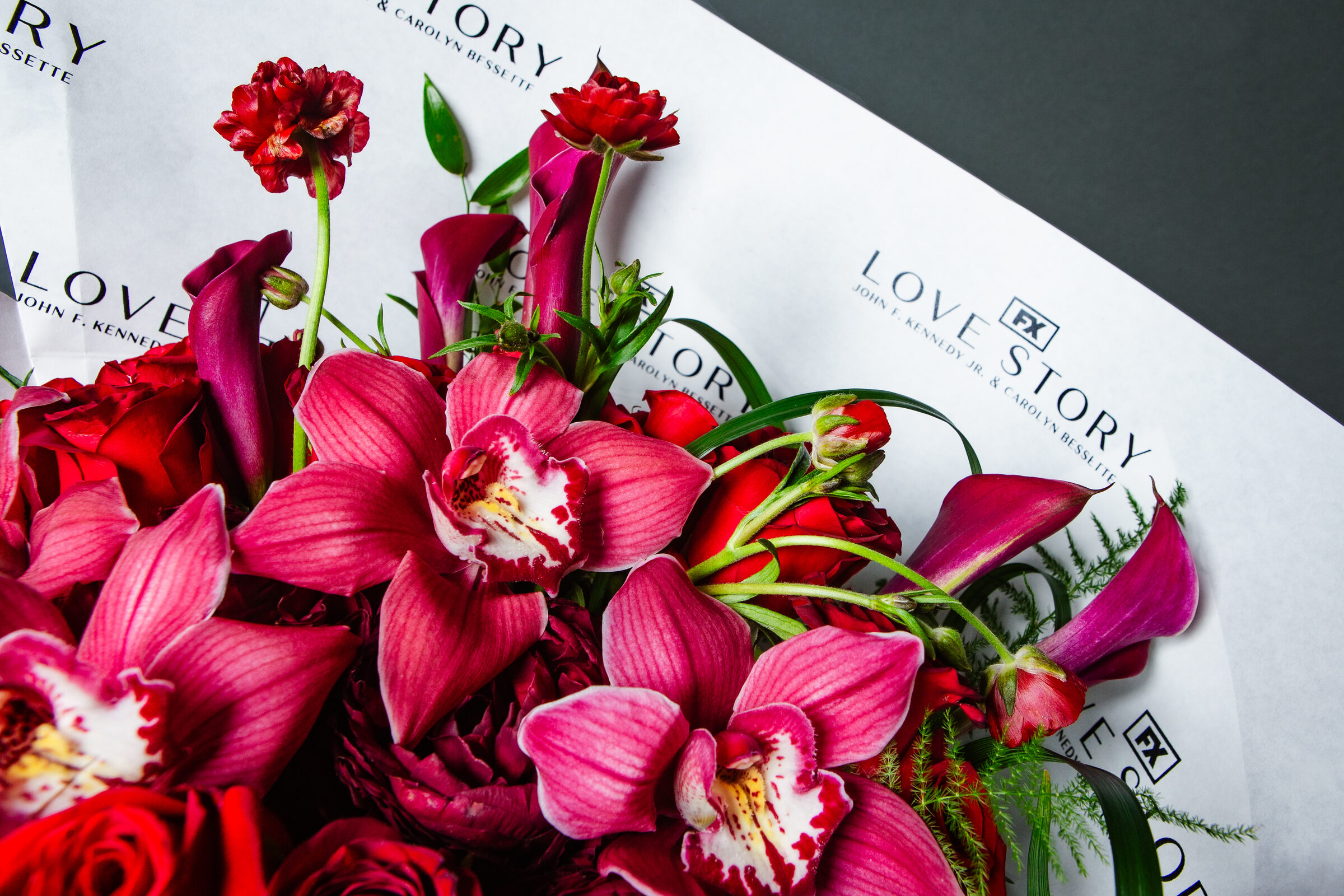 Flowers arranged on Love Story campaign wrapping